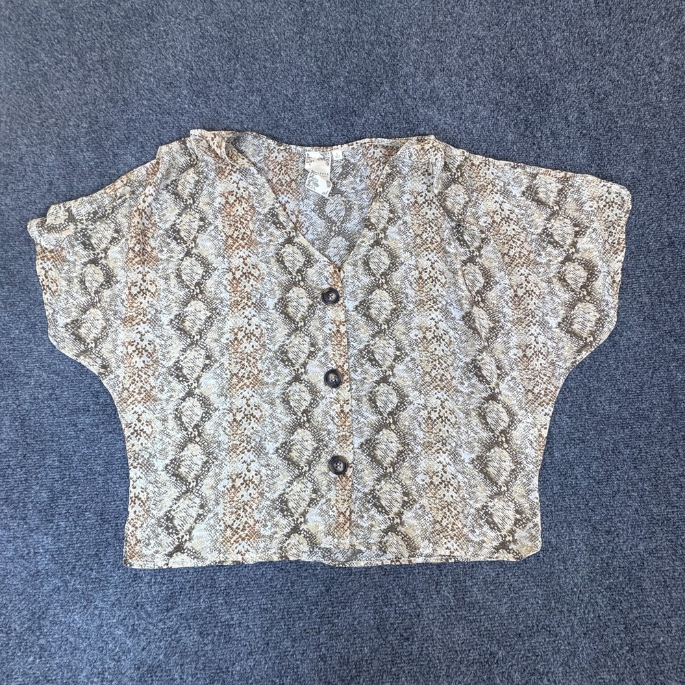 Blu Pepper Blouse Top Womens Large Mocha Multi Snake Dolman Sleeve Button Front